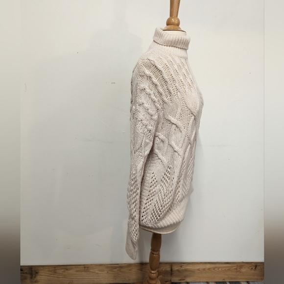 Athleta Cream Bedford Wool & Cashmere Sweater XS Fisherman Mock Neck - Picture 5 of 13
